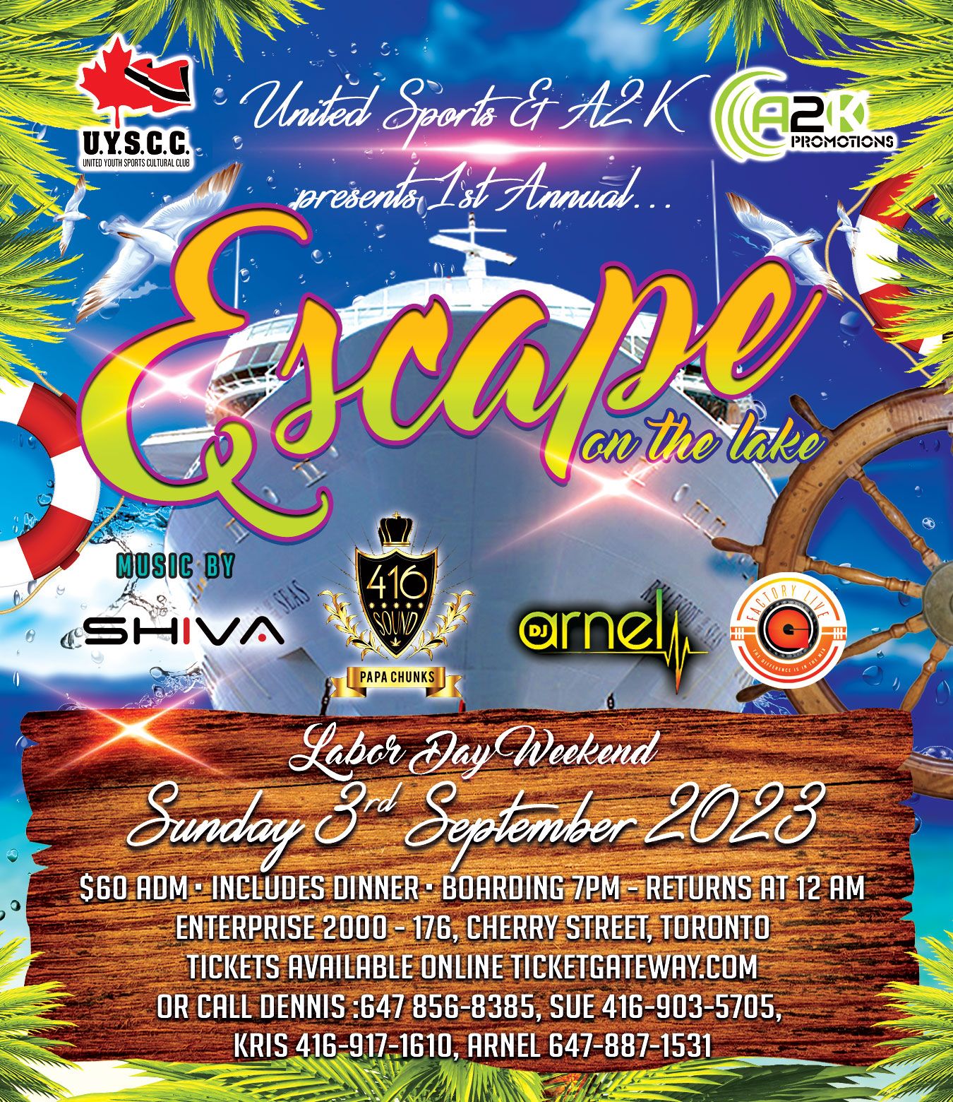 ESCAPE ON THE LAKE Sep 3rd