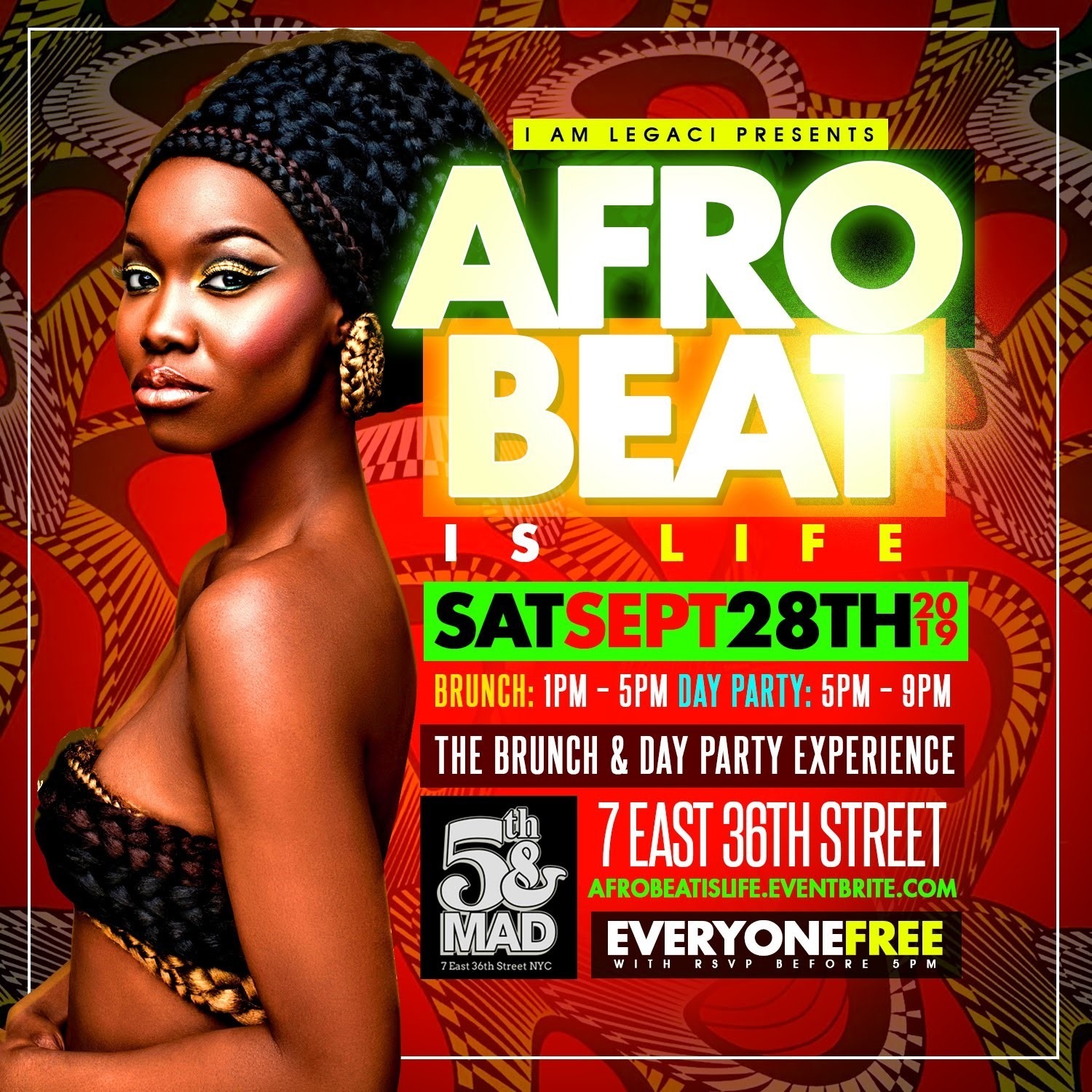 AFROBEAT IS LIFE 9/28 Brunch & Day Party Experience Everyone FREE with RSVP