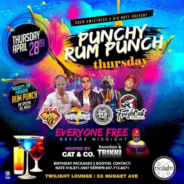 PUNCHY.... RUM PUNCH THURSDAY ~ FREE BEFORE MIDNIGHT