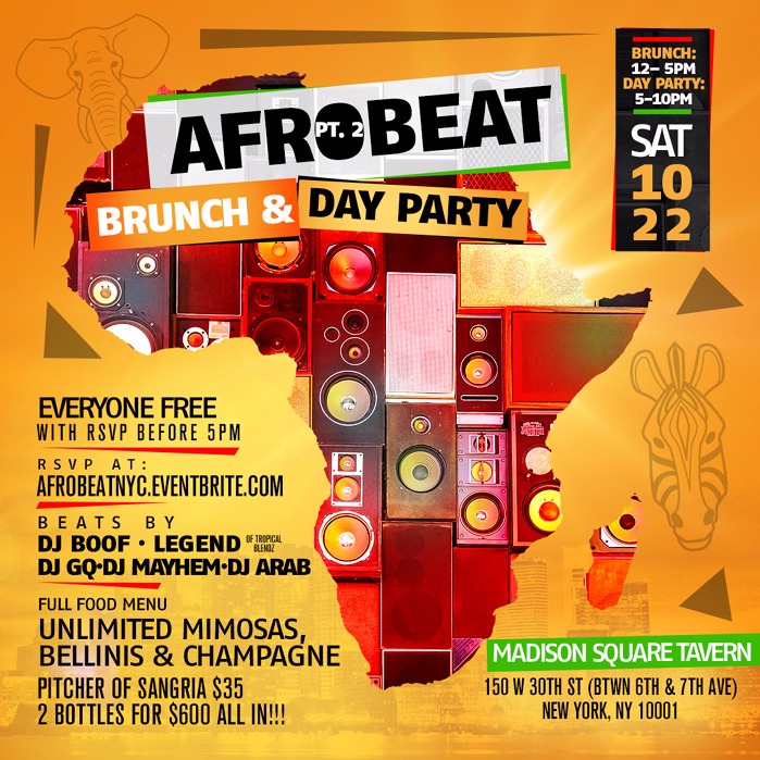 Afrobeat pt. 2 Brunch & Day Party No Cover Before 5pm with RSVP